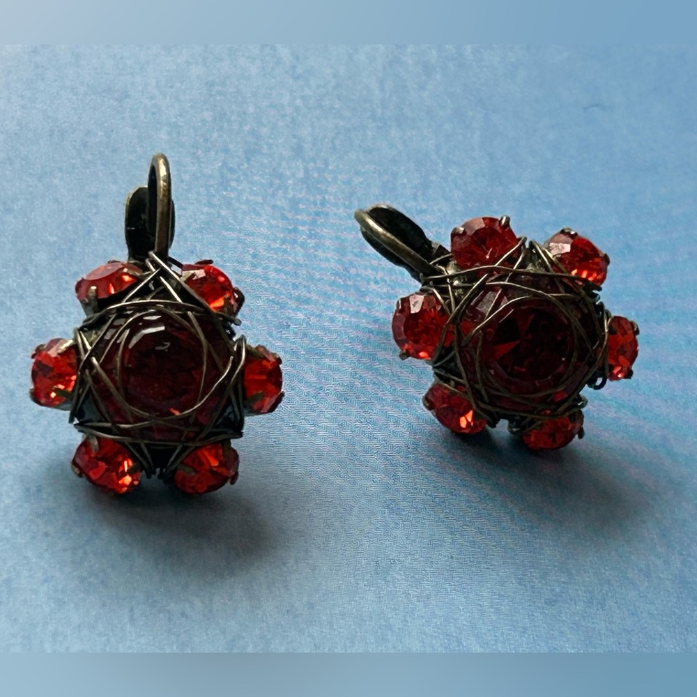 KONPLOTT By Miranda Konstantinidou Red Crystal, Leverback Earrings - Picture 2 of 7